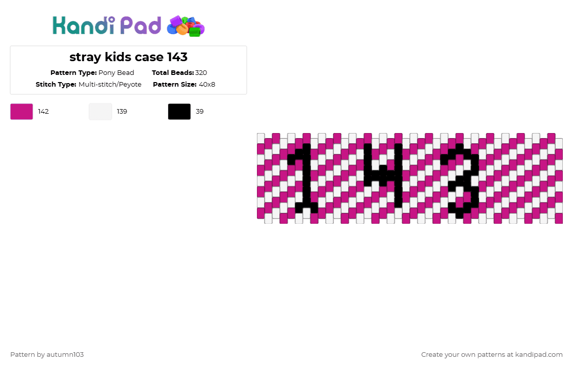 stray kids case 143 - Pony Bead Pattern by autumn103 on Kandi Pad - white,pink