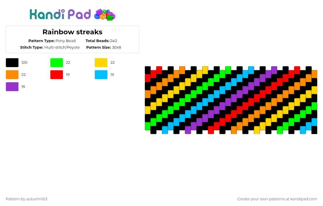 Rainbow streaks - Pony Bead Pattern by autumn103 on Kandi Pad - black,yellow,red,colorful