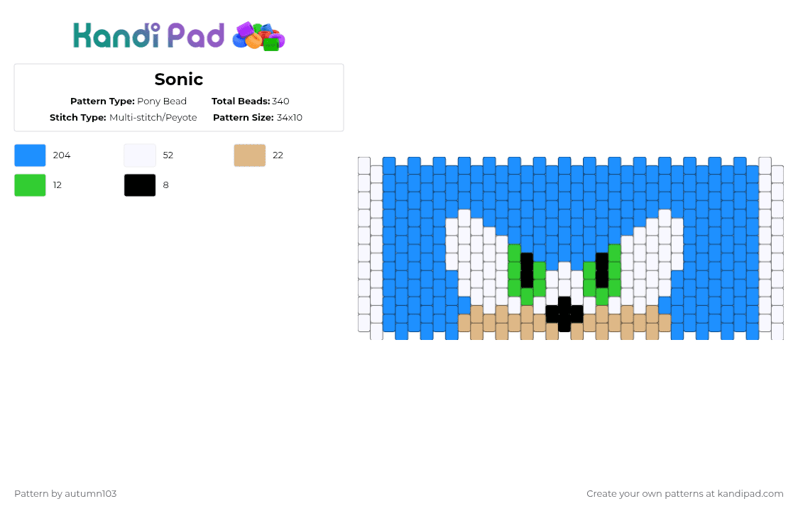 Sonic - Pony Bead Pattern by autumn103 on Kandi Pad - light blue