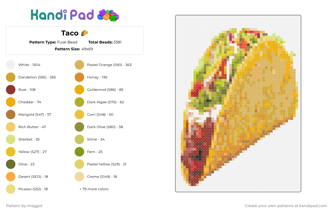 Taco 🌮 - Fuse Bead Pattern by maggot on Kandi Pad - cotdtacos, orange, red, white, yellow