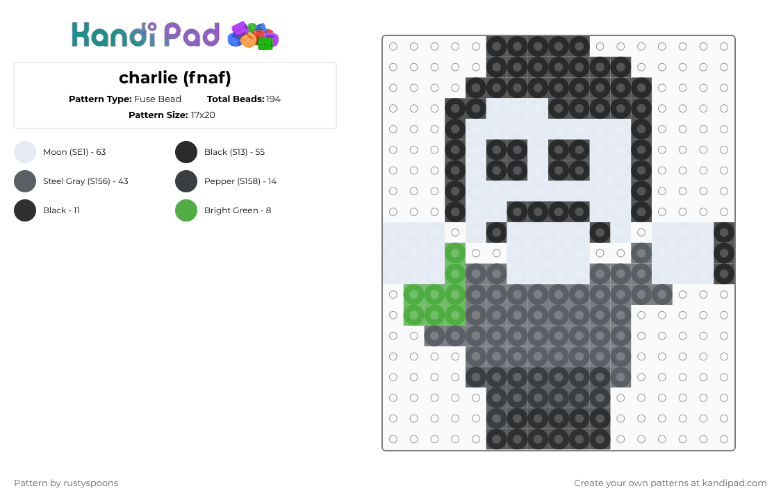 charlie (fnaf) - Fuse Bead Pattern by asherx3 on Kandi Pad - gray