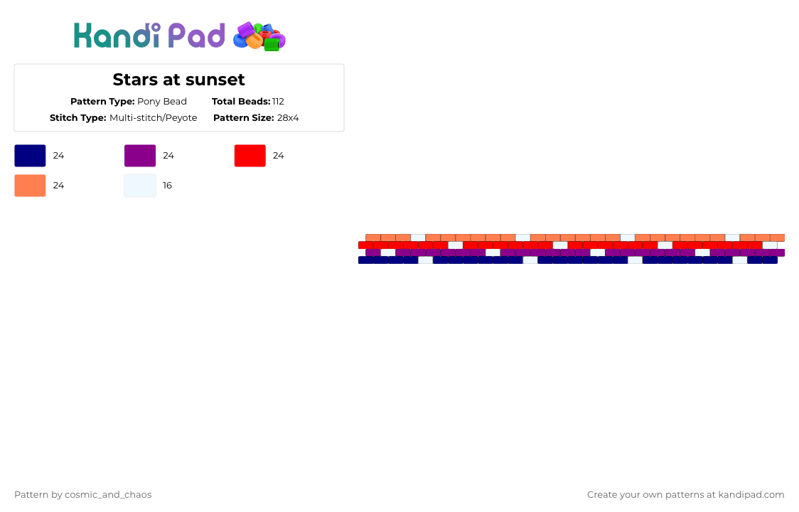 Stars at sunset - Pony Bead Pattern by cosmic_and_chaos on Kandi Pad - white,red,purple,light blue