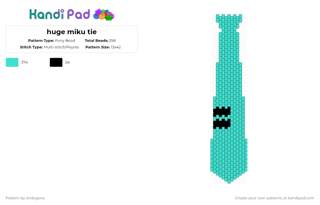 huge miku tie - Pony Bead Pattern by endogeny on Kandi Pad - light blue