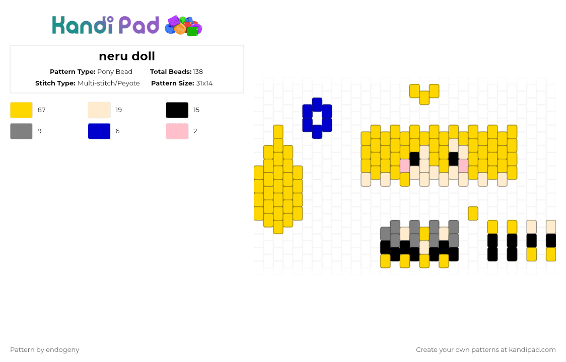 neru doll - Pony Bead Pattern by endogeny on Kandi Pad - yellow
