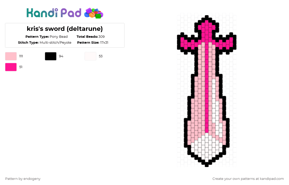 kris\'s sword (deltarune) - Pony Bead Pattern by endogeny on Kandi Pad - pink