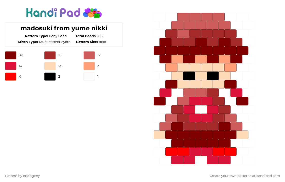 madosuki from yume nikki - Pony Bead Pattern by endogeny on Kandi Pad - brown,red