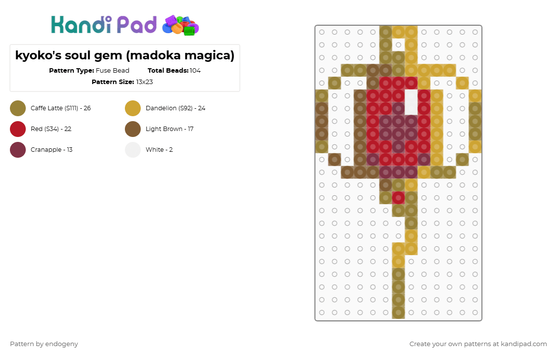 kyoko\'s soul gem (madoka magica) - Fuse Bead Pattern by endogeny on Kandi Pad - red,gold,orange