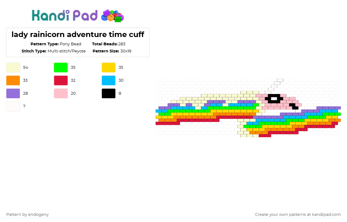 lady rainicorn adventure time cuff - Pony Bead Pattern by endogeny on Kandi Pad - light blue,yellow,red,colorful