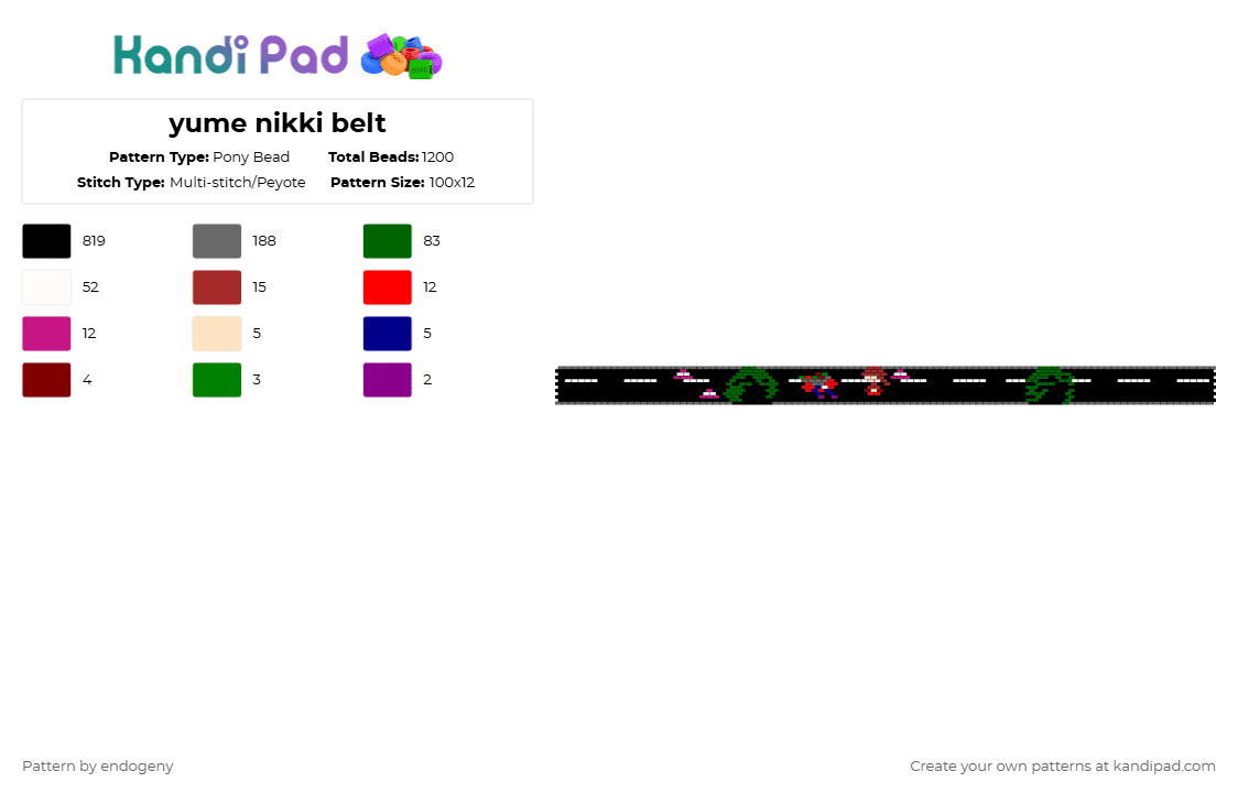 yume nikki belt - Pony Bead Pattern by endogeny on Kandi Pad - black,green,gray