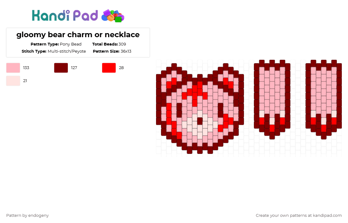 gloomy bear charm or necklace - Pony Bead Pattern by endogeny on Kandi Pad - brown,pink
