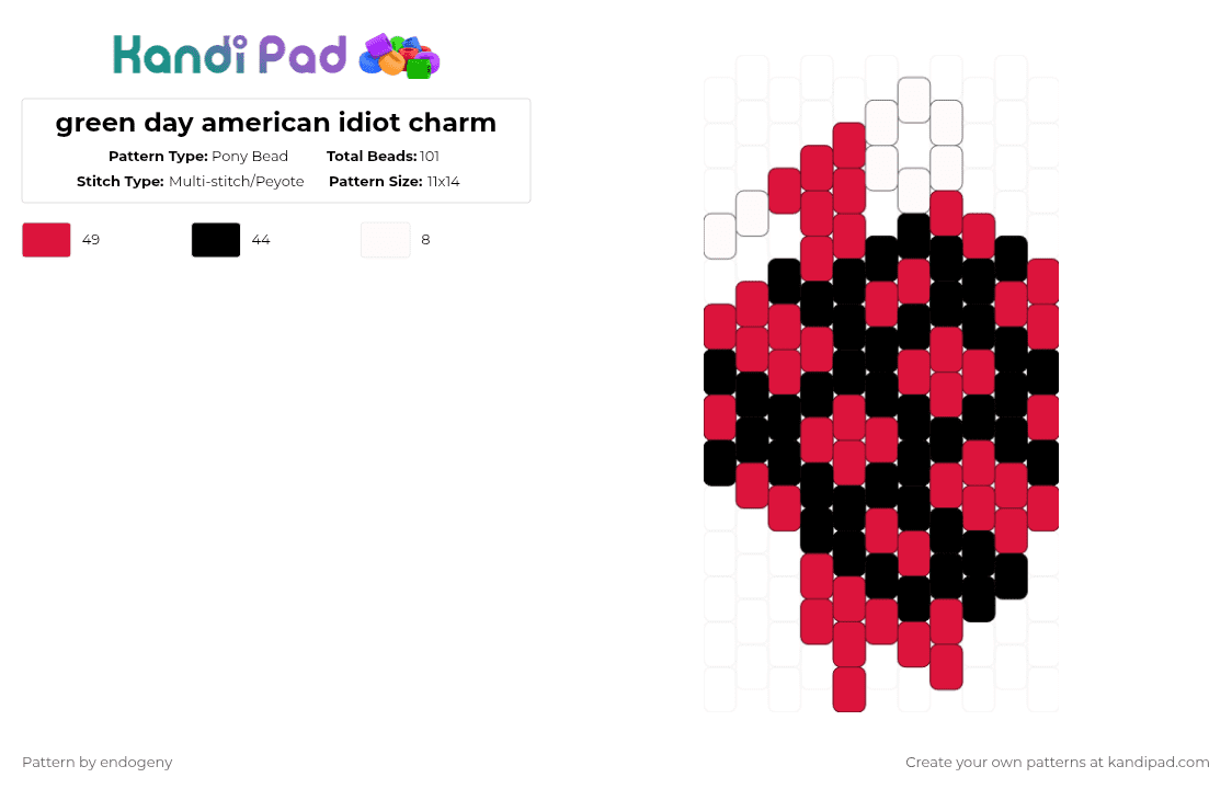 green day american idiot charm - Pony Bead Pattern by endogeny on Kandi Pad - green day,american idiot,album,punk,band,music,red