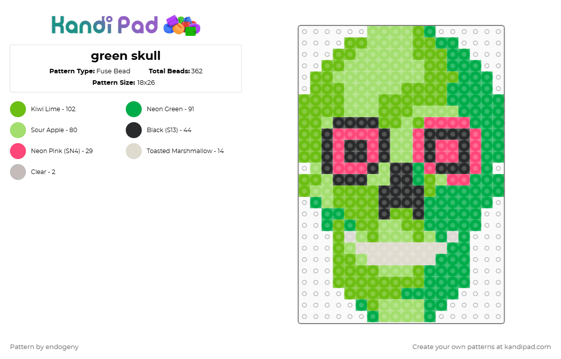 green skull - Fuse Bead Pattern by endogeny on Kandi Pad - green