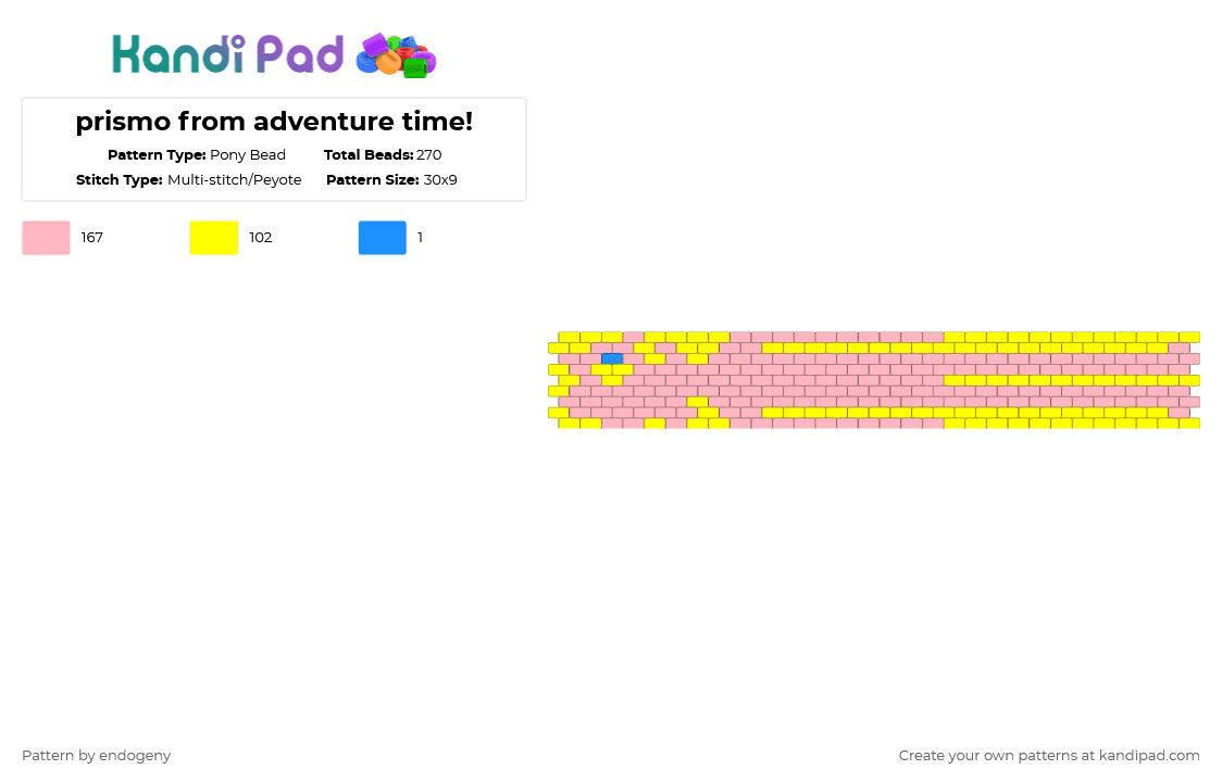 prismo from adventure time! - Pony Bead Pattern by endogeny on Kandi Pad - pink,yellow