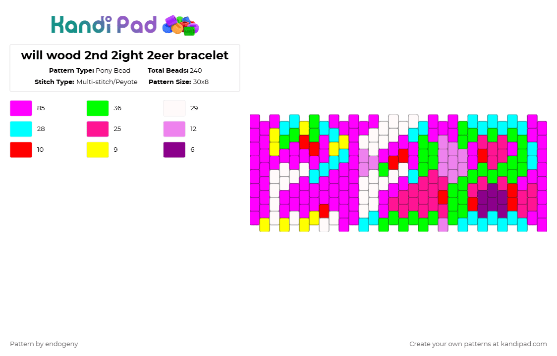 will wood 2nd 2ight 2eer bracelet - Pony Bead Pattern by endogeny on Kandi Pad - pink