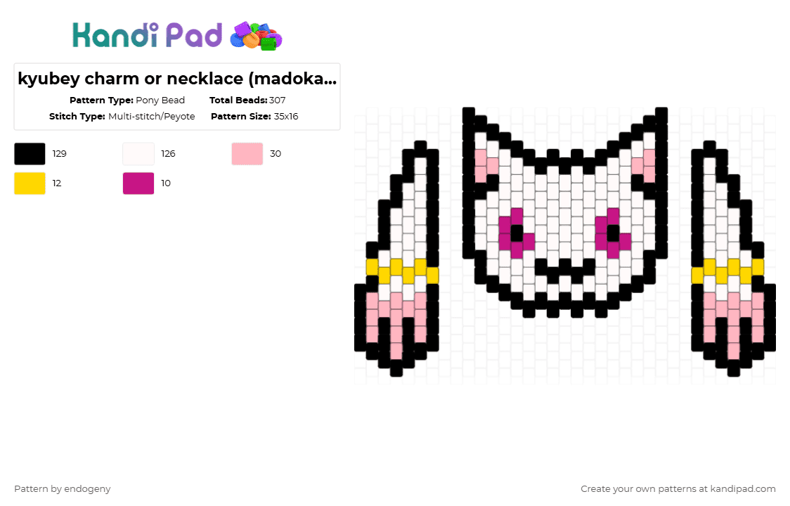 kyubey charm or necklace (madoka magica) - Pony Bead Pattern by endogeny on Kandi Pad - white,pink