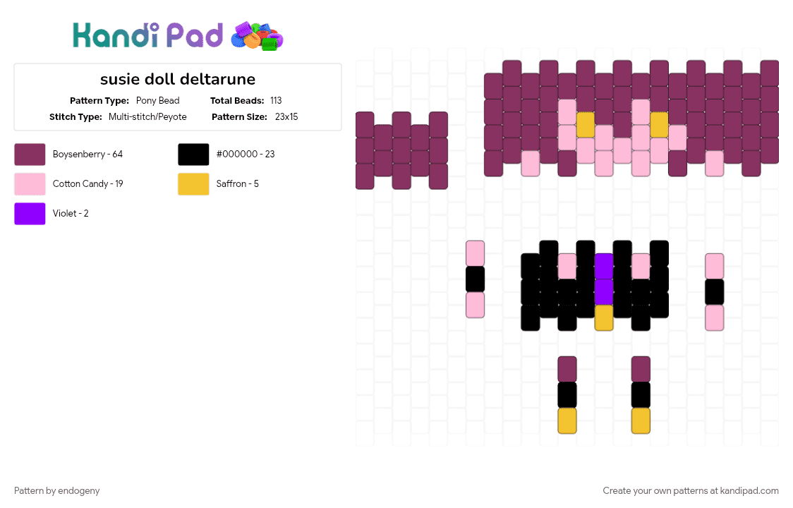 susie doll deltarune - Pony Bead Pattern by endogeny on Kandi Pad - pink