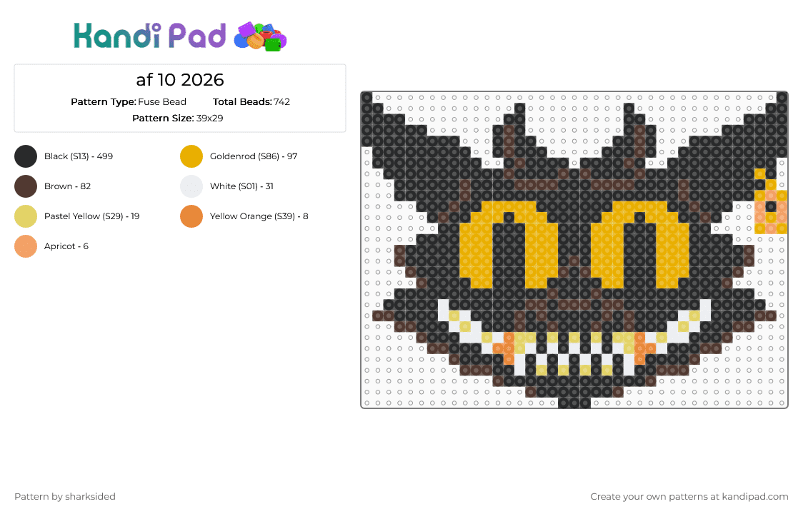 af 10 2026 - Fuse Bead Pattern by sharksided on Kandi Pad - black,brown,orange