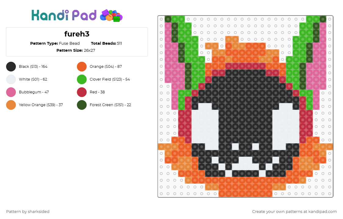 fureh3 - Fuse Bead Pattern by sharksided on Kandi Pad - green,orange