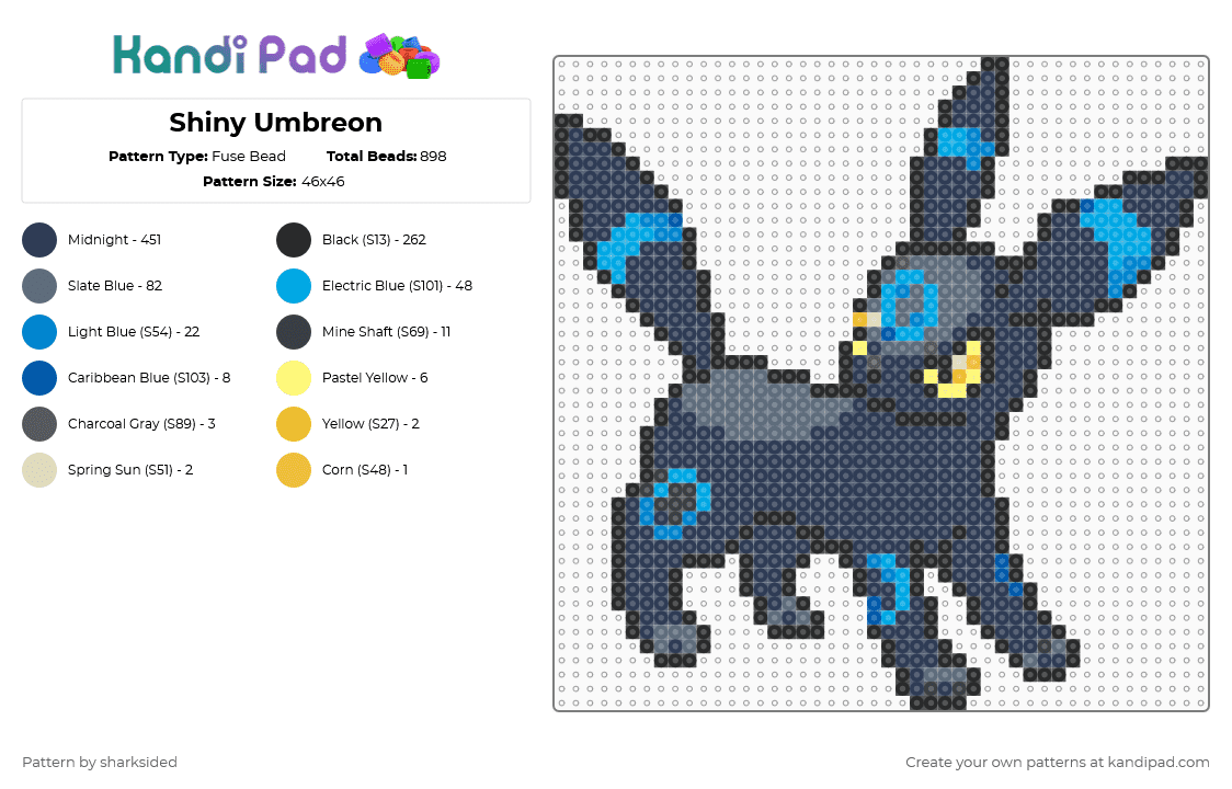Shiny Umbreon - Fuse Bead Pattern by sharksided on Kandi Pad - purple