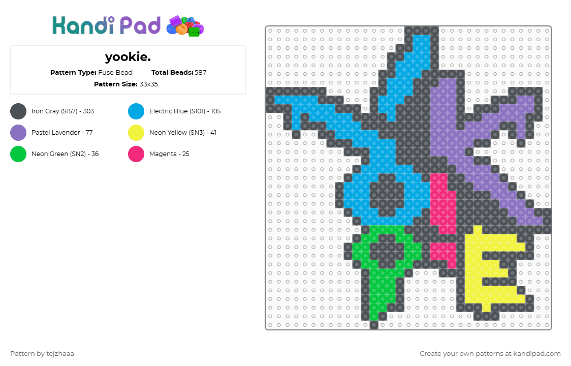 YOOKIE - Fuse Bead Pattern by tejzhaaa on Kandi Pad - yookie,dj,music,logo,edm,light blue,purple