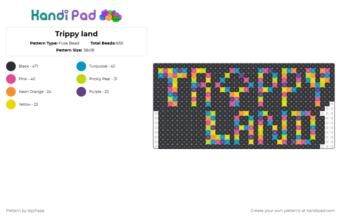Trippy land - Fuse Bead Pattern by tejzhaaa on Kandi Pad - black, colorful, pink, yellow