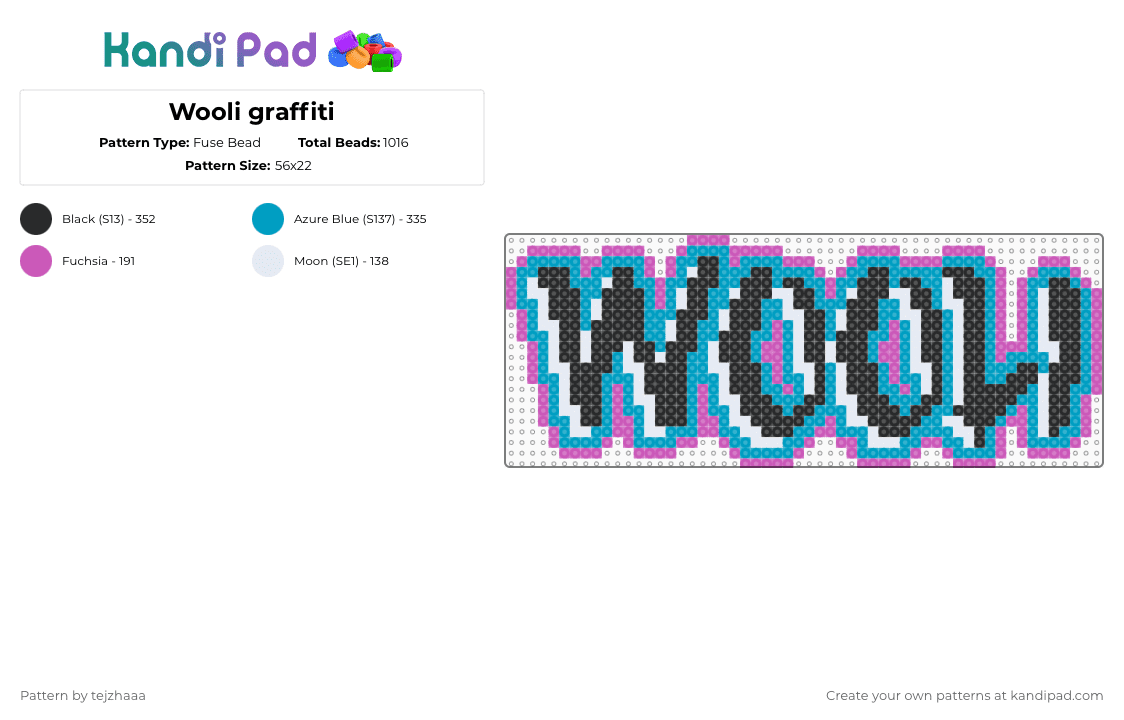 Wooli graffiti - Fuse Bead Pattern by tejzhaaa on Kandi Pad - wooli,logo,dj,graffiti,edm,music,pink,light blue