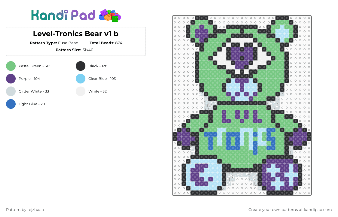 Level-Tronics Bear v1 b - Fuse Bead Pattern by tejzhaaa on Kandi Pad - teal,leveltronics bear