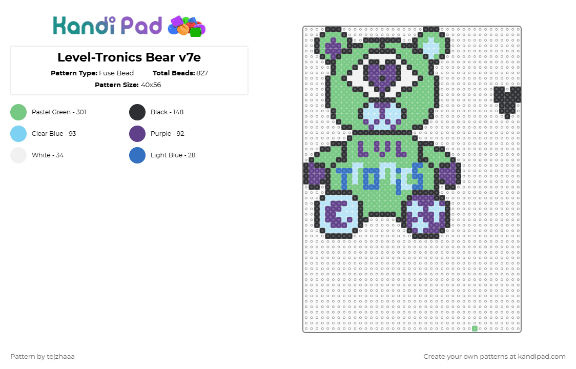 Level-Tronics Bear v7e - Fuse Bead Pattern by tejzhaaa on Kandi Pad - teal