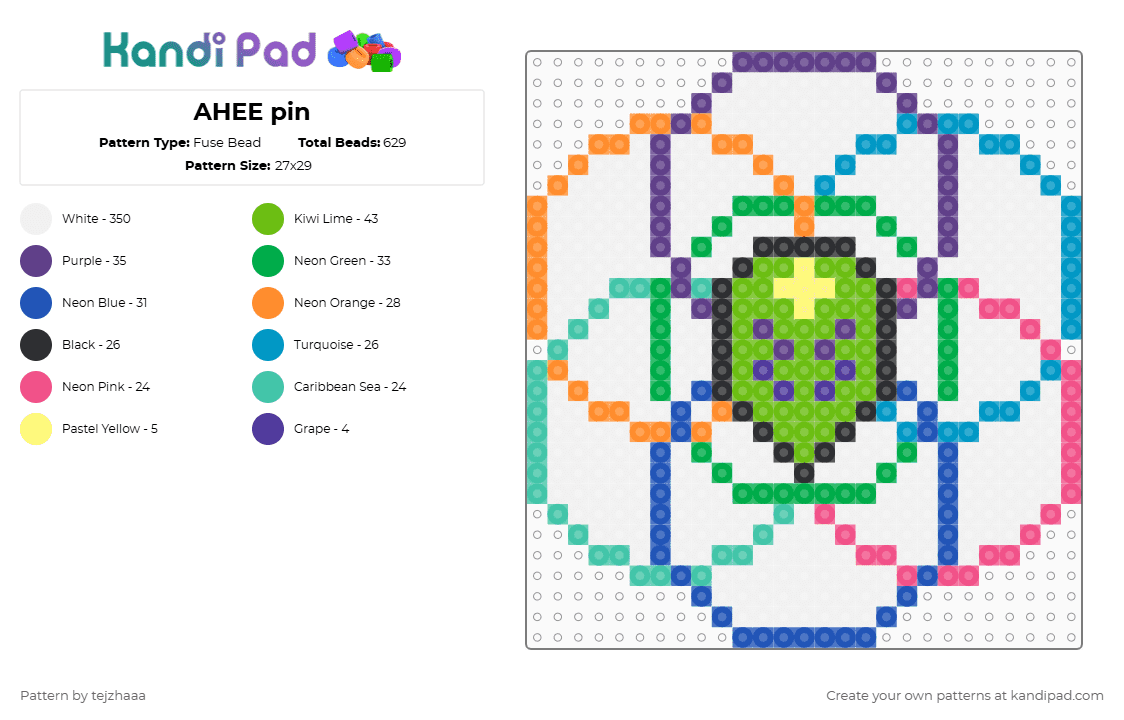 AHEE pin - Fuse Bead Pattern by tejzhaaa on Kandi Pad - ahee,dj,alien,music,scifi,white,green,blue,colorful
