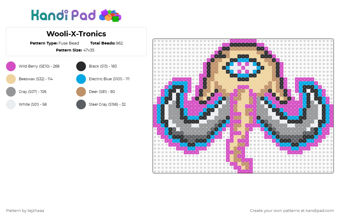 Wooli-X-Tronics - Fuse Bead Pattern by tejzhaaa on Kandi Pad - pink,gray