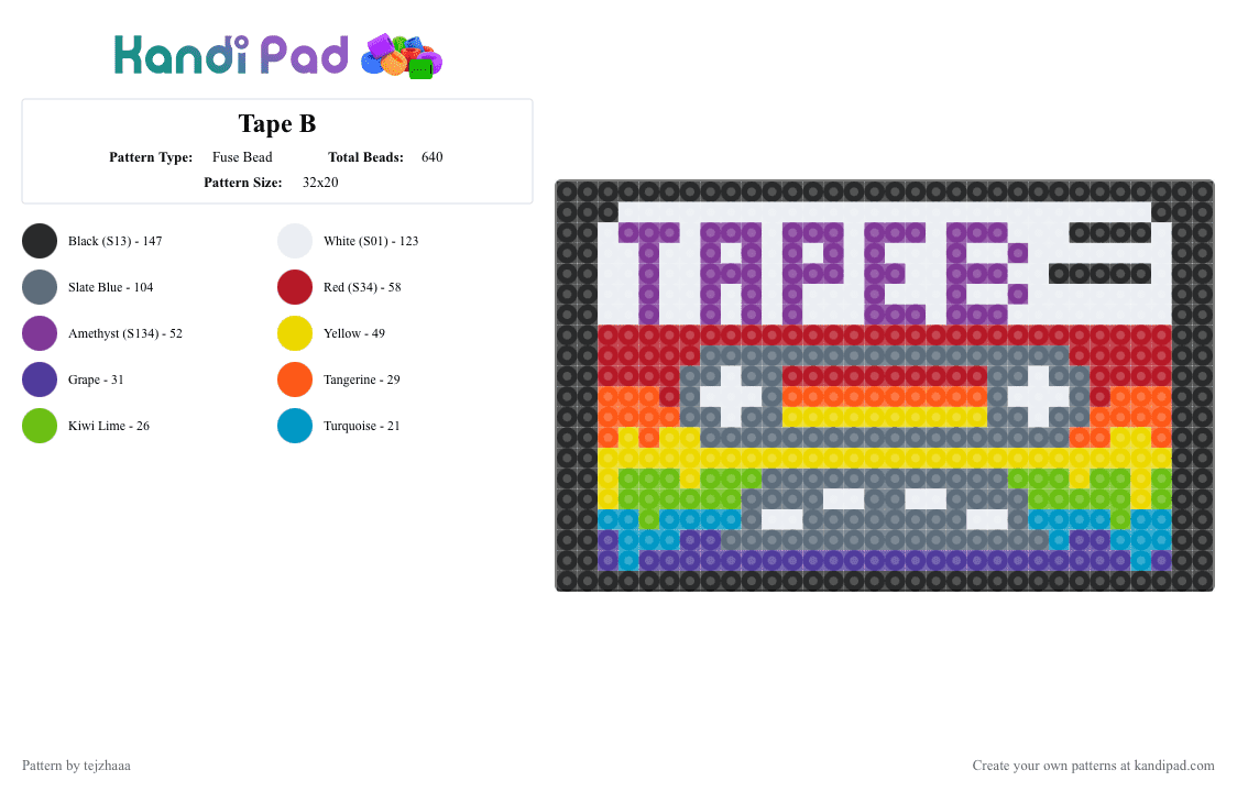 Tape B - Fuse Bead Pattern by tejzhaaa on Kandi Pad - pink,red,gray,yellow