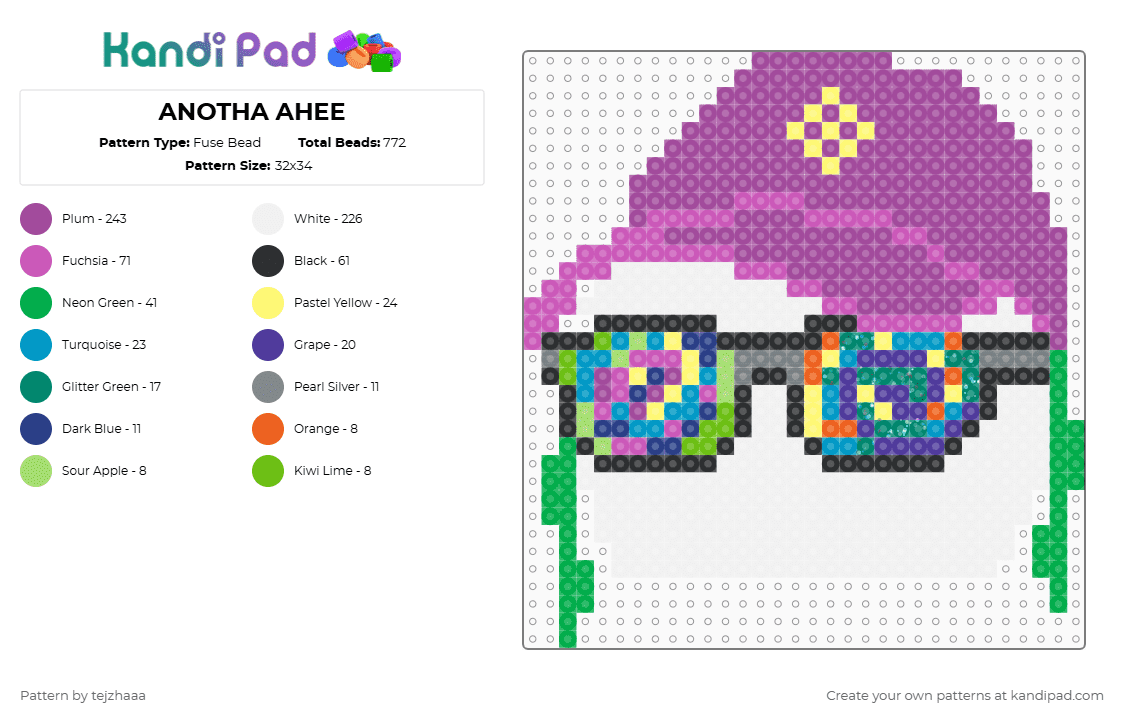 ANOTHA AHEE - Fuse Bead Pattern by tejzhaaa on Kandi Pad - green, pink