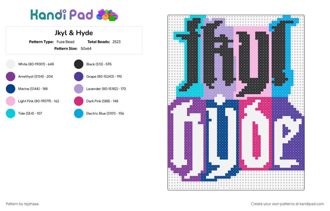 Jkyl & Hyde - Fuse Bead Pattern by tejzhaaa on Kandi Pad - pink