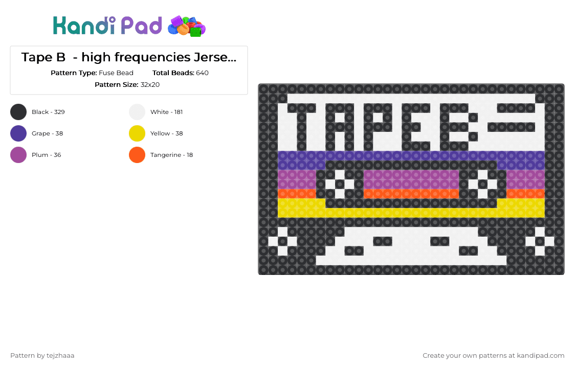 Tape B  - high frequencies Jersey inspired - Fuse Bead Pattern by tejzhaaa on Kandi Pad - black,white,pink,colorful