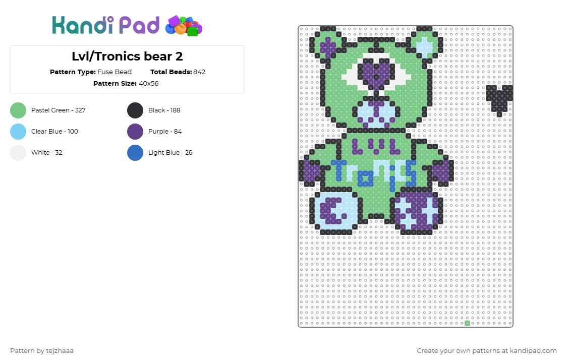 Lvl/Tronics bear v2 - Fuse Bead Pattern by tejzhaaa on Kandi Pad - leveltronics,level up,subtronics,music,teal