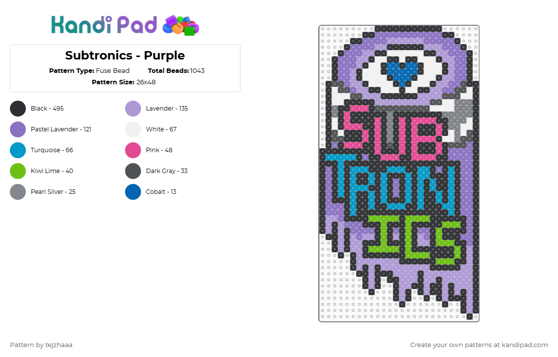 Subtronics - Purple - Fuse Bead Pattern by tejzhaaa on Kandi Pad - black,blue,pink