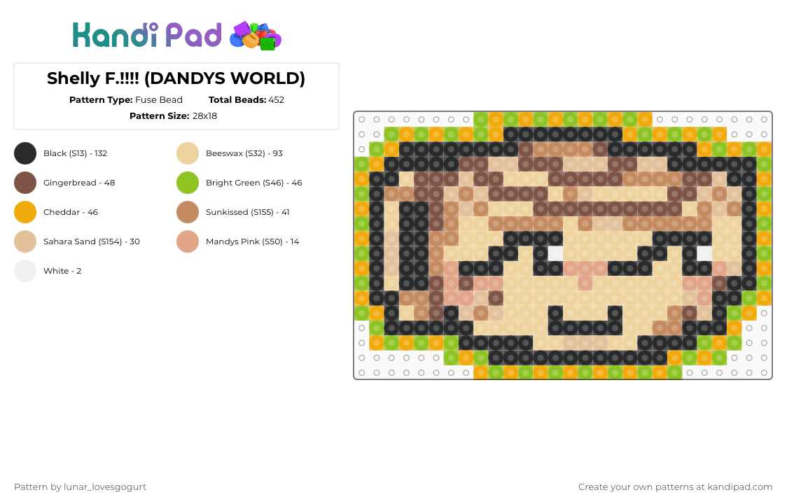 Shelly F.!!!! (DANDYS WORLD) - Fuse Bead Pattern by lunar_lovesgogurt on Kandi Pad - tan,beige,dandys world,shelly,dw,shelly fossilian,roblox,free to use,home page