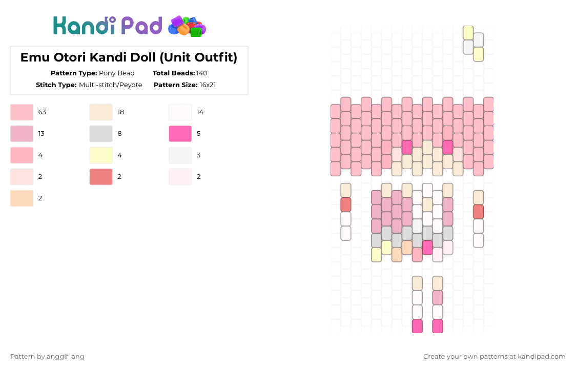 Emu Otori Kandi Doll (Unit Outfit) - Pony Bead Pattern by anggif_ang on Kandi Pad - emu,otori,pjsk,project sekai,colorfulstage,doll,hmcs,plush,pink