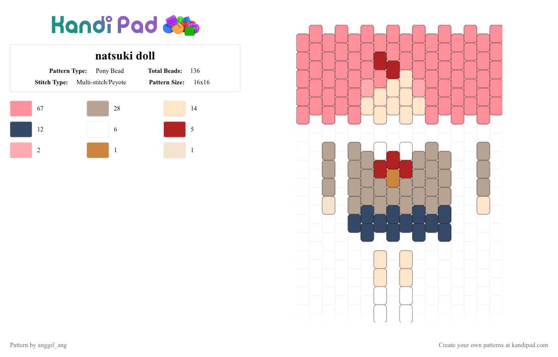 natsuki doll - Pony Bead Pattern by anggif_ang on Kandi Pad - beige,ddlc,doki doki literature club,doll,natsuki