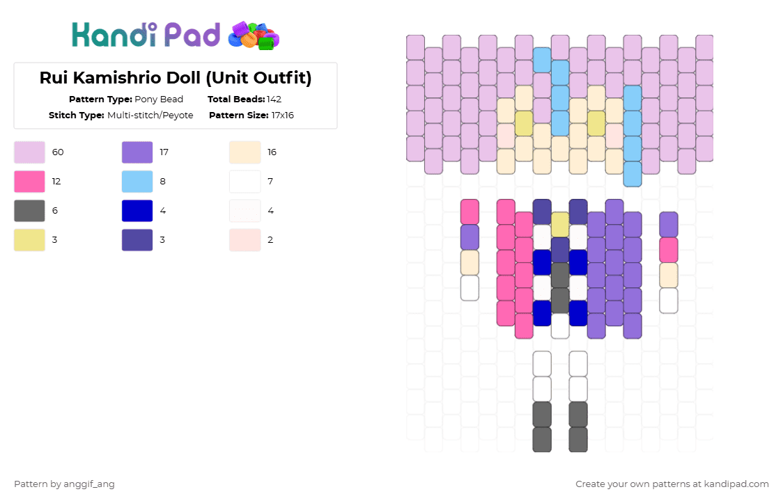 Rui Kamishrio Doll (Unit Outfit) - Pony Bead Pattern by anggif_ang on Kandi Pad - pink,purple,rui,kamishiro,pjsk,prsk,colorfulstage,project sekai,doll,wxs