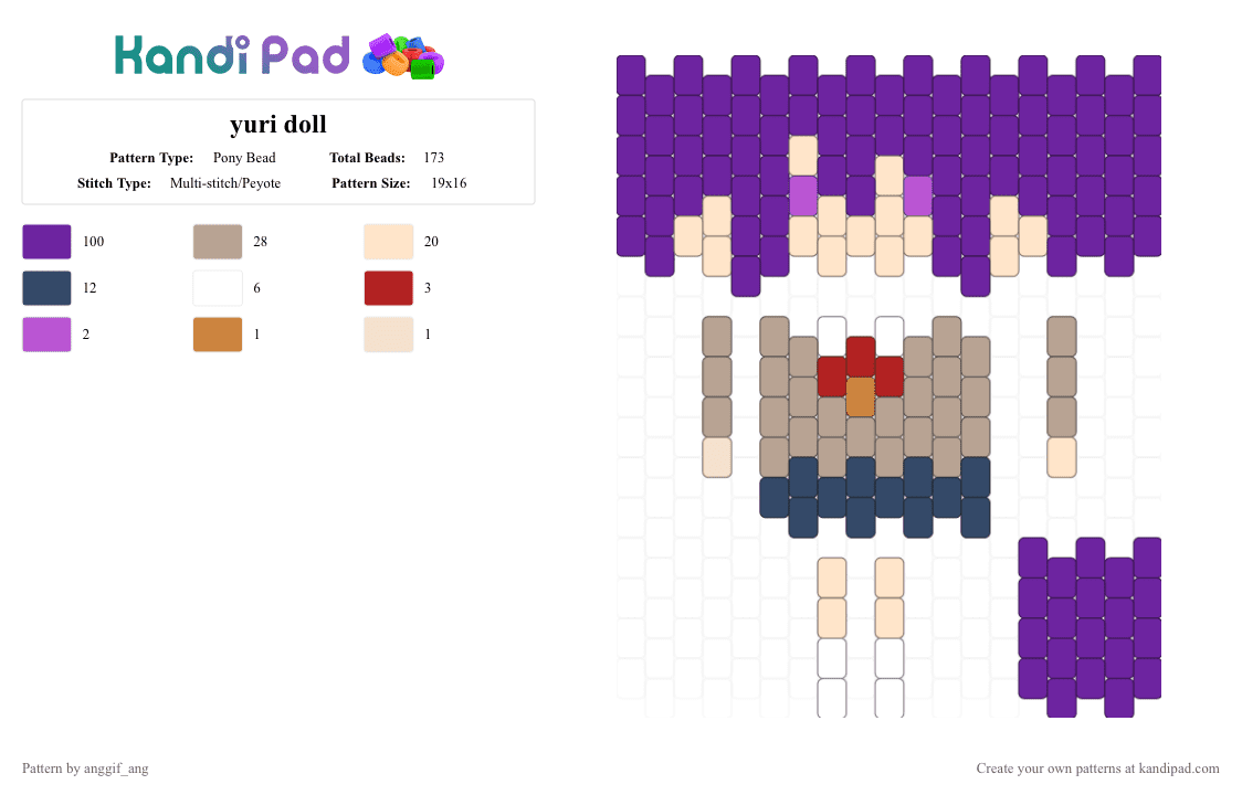 yuri doll - Pony Bead Pattern by anggif_ang on Kandi Pad - purple,beige,ddlc,doki doki literature club,yuri,doll