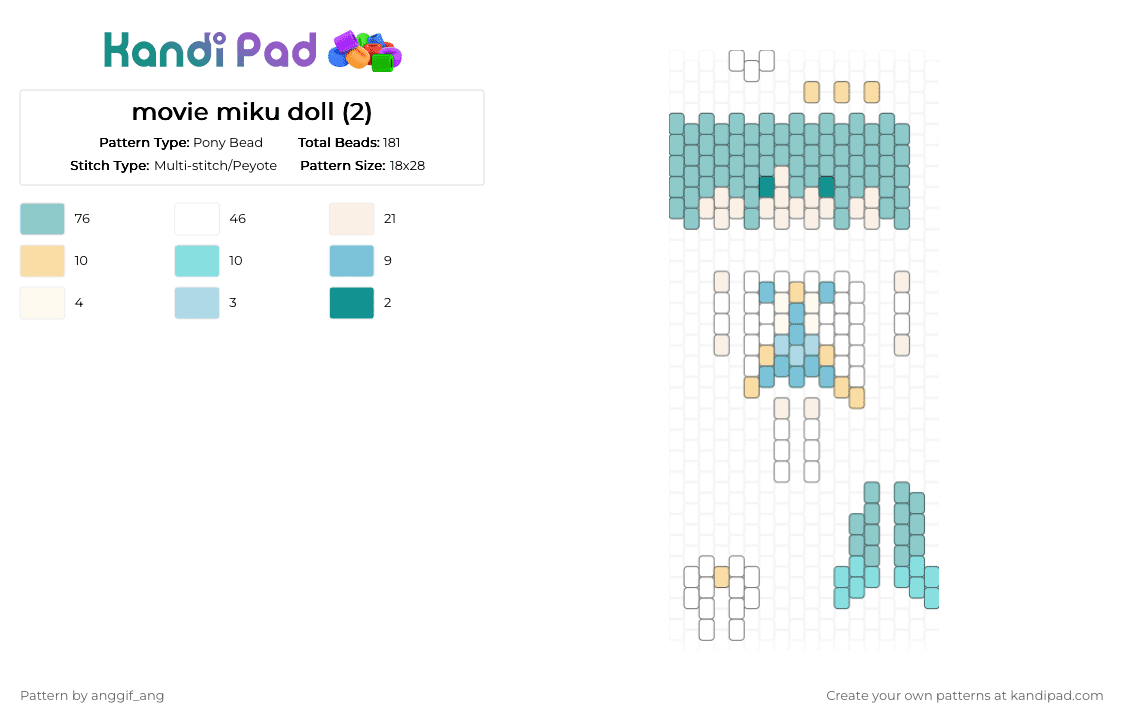 movie miku doll (2) - Pony Bead Pattern by anggif_ang on Kandi Pad - colorfulstage, doll, light blue, miku, movie miku, pjsk