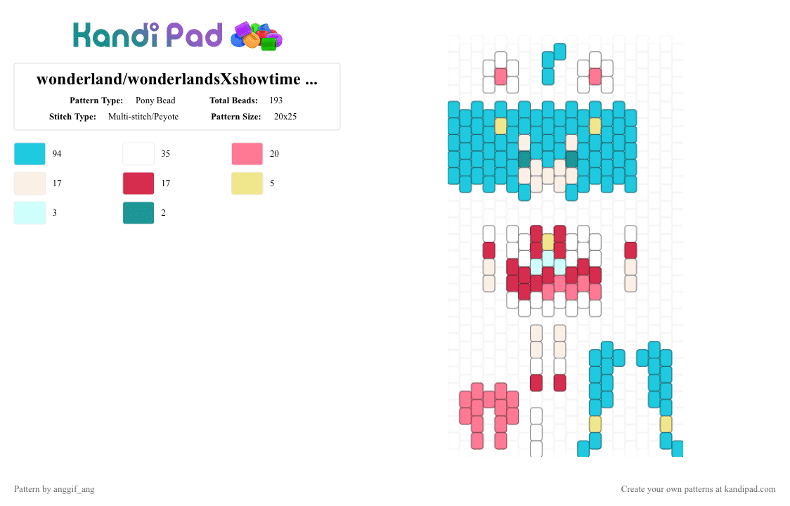 wonderland/wonderlandsXshowtime miku doll (new world - Pony Bead Pattern by anggif_ang on Kandi Pad - light blue,miku,doll,pjsk,colorfulstage,wonderlandsxshowtime,wonderland miku