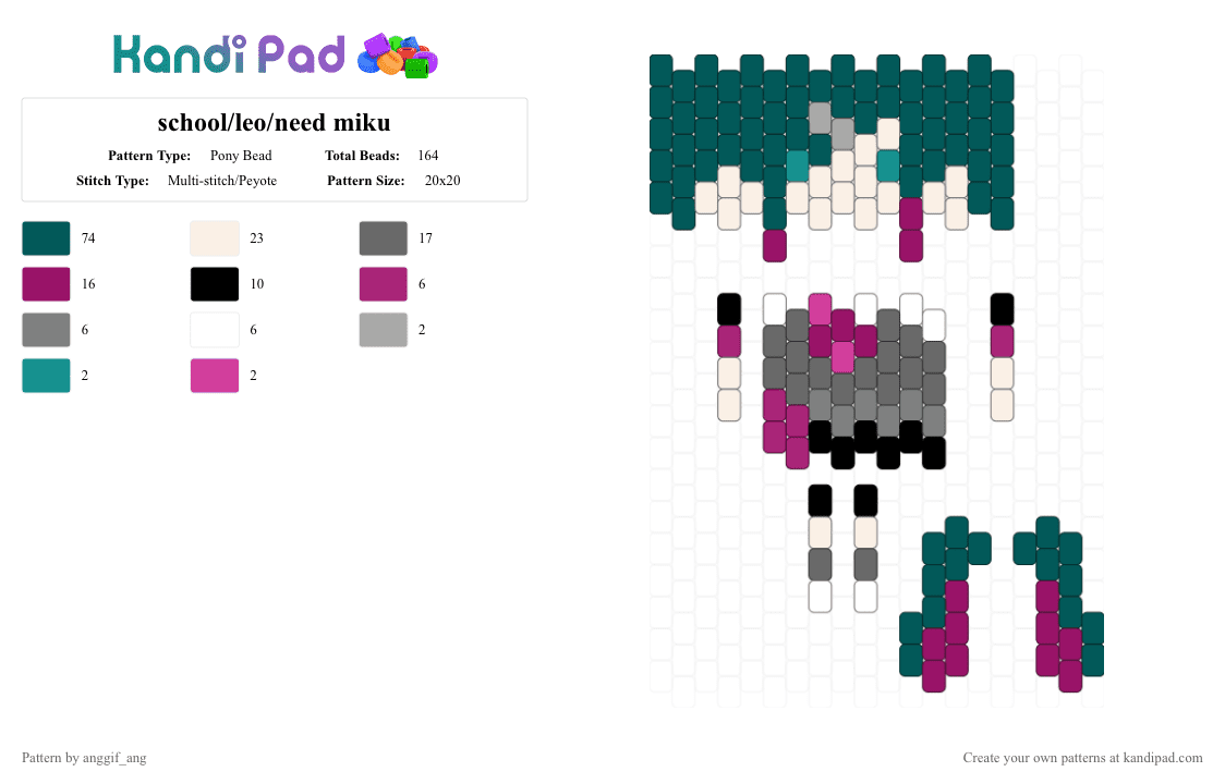 school/leo/need miku doll - Pony Bead Pattern by anggif_ang on Kandi Pad - gray,leoneed,pjsk,colorfulstage,miku,doll