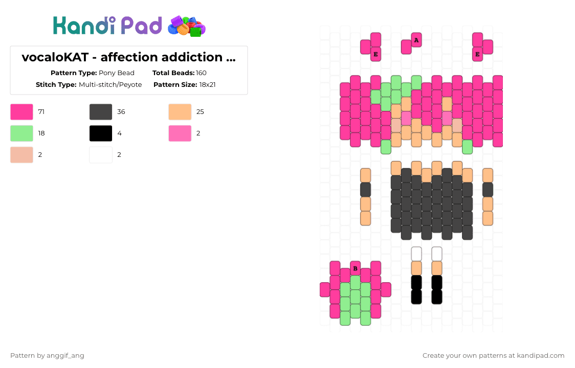 vocaloKAT - affection addiction doll - Pony Bead Pattern by anggif_ang on Kandi Pad - pink,vocalokat,addiction affection,song,doll