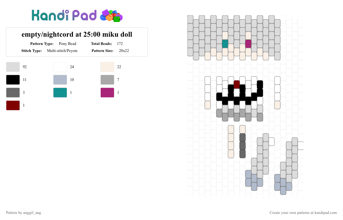 empty/nightcord at 25:00 miku doll - Pony Bead Pattern by anggif_ang on Kandi Pad - white,pink,beige,pjsk,colorfulstage,miku,doll,nightcord at 25,empty,n25