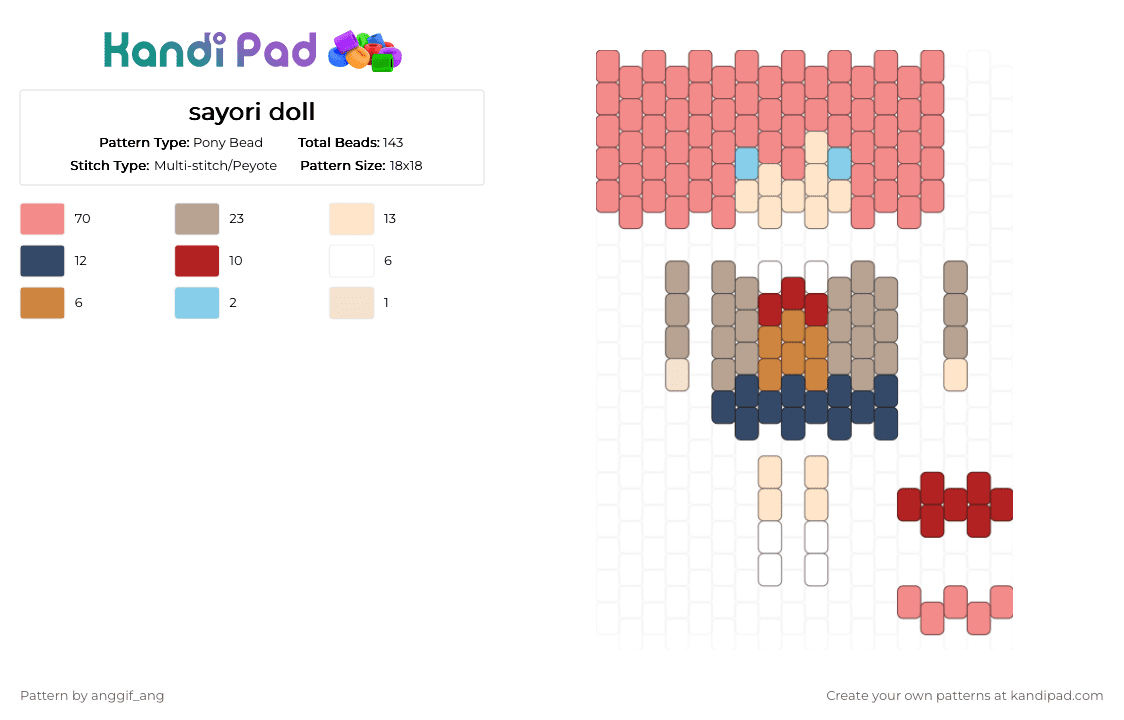 sayori doll - Pony Bead Pattern by anggif_ang on Kandi Pad - red,beige,ddlc,doll,doki doki literature club,sayori