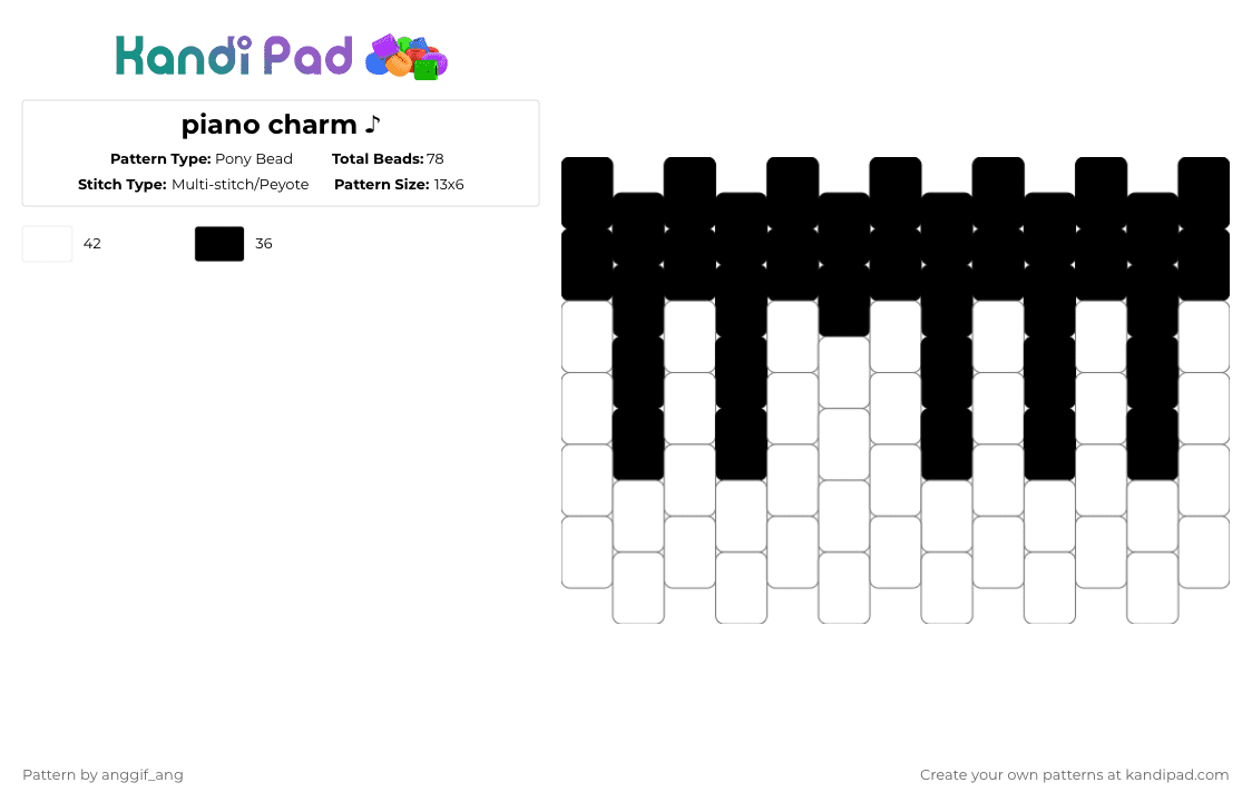 piano charm ♪ - Pony Bead Pattern by anggif_ang on Kandi Pad - black,white,cotdpianos,piano,music