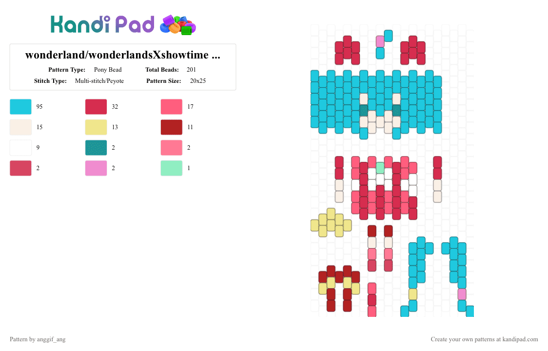 wonderland/wonderlandsXshowtime miku doll - Pony Bead Pattern by anggif_ang on Kandi Pad - light blue,red,miku,doll,pjsk,colorfulstage,wonderlandsxshowtime,wonderland miku