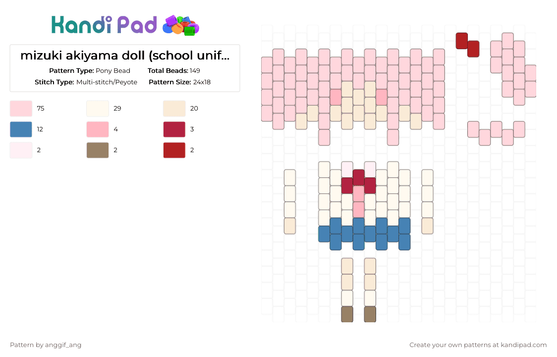 mizuki akiyama doll (school uniform) - Pony Bead Pattern by anggif_ang on Kandi Pad - white,blue,mizuki,pjsk,akiyama,colorfulstage,doll